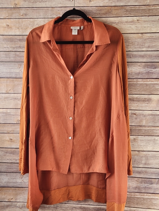LOGO by Lori Goldstein Tops - LOGO Burnt Orange Lightweight Button-Front Shirt